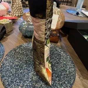 靴 Dolce and Gabbana Brocade Cloth Boots Dolce & Gabbana Multicolor Brocade Fabric Over The Knee